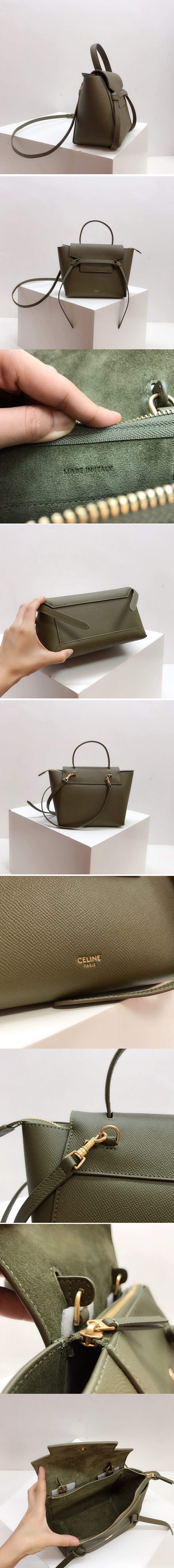 Replica Celine 189003 Nano Belt Bag in Green Grained Calfskin Leather