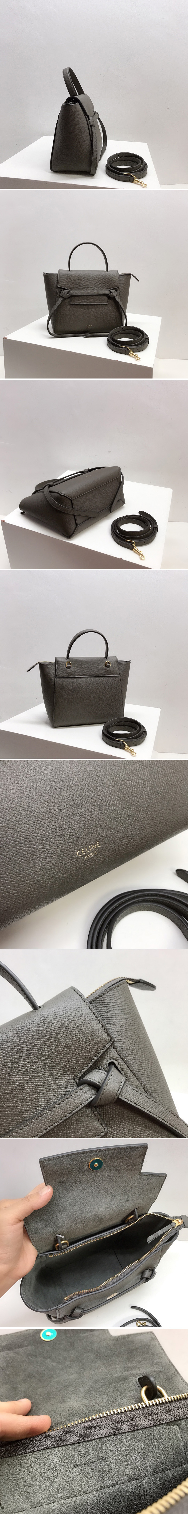 Replica Celine 189003 Nano Belt Bag in Dark Olive Grained Calfskin Leather