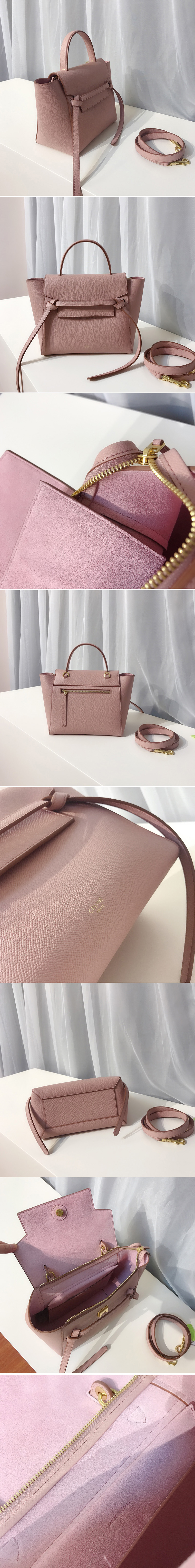 Replica Celine 189153 Micro Belt Bag in Pink Grained Calfskin Leather