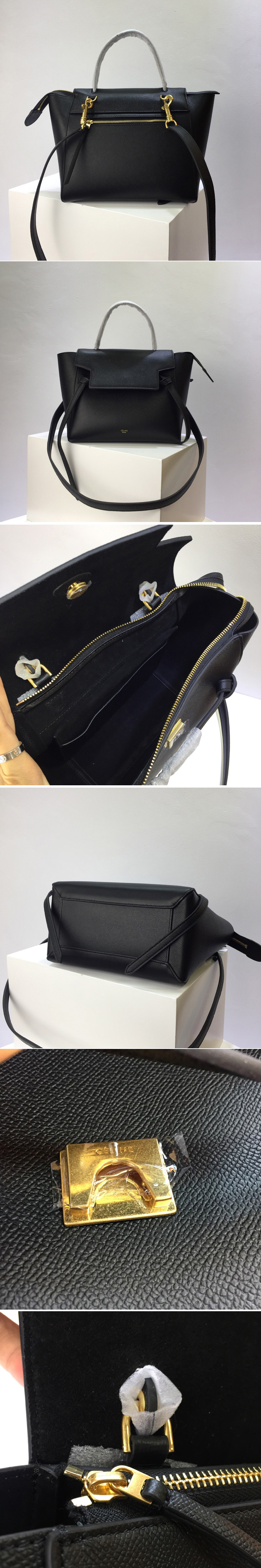 Replica Celine 189153 Micro Belt Bag in Black Grained Calfskin Leather