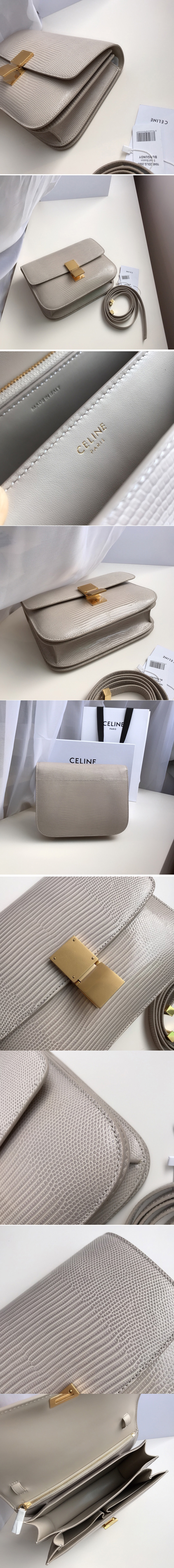 Replica Celine 189174 medium classic bag in Gray lizard Leather