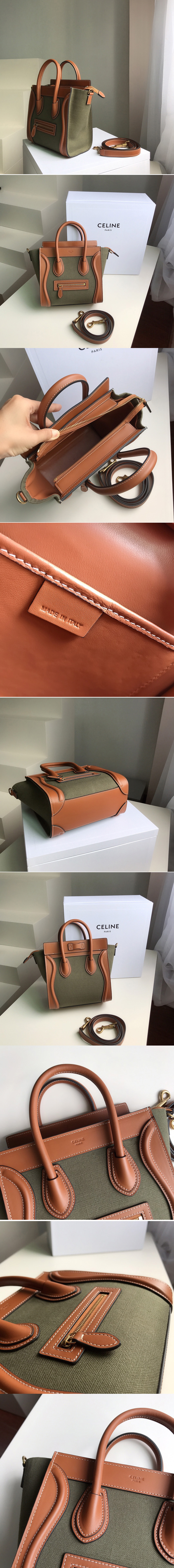 Replica Celine 189242 NANO LUGGAGE BAG IN TEXTILE AND NATURAL CALFSKIN