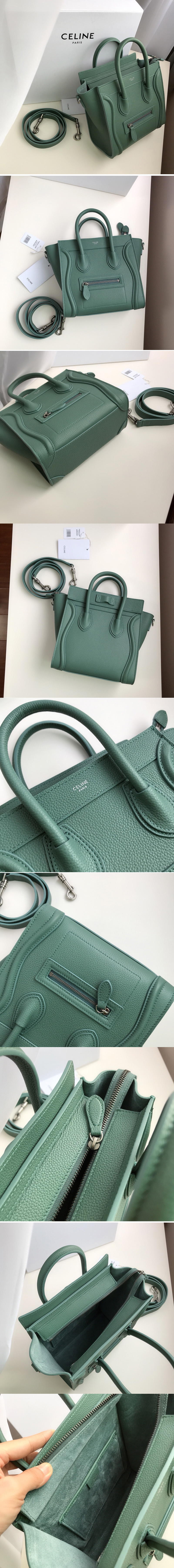 Replica Celine 189243 Nano Luggage Bag in Celadon Drummed Calfskin Leather