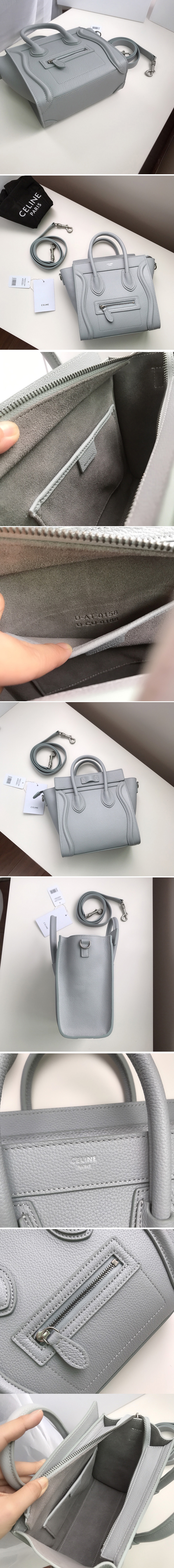 Replica Celine 189243 Nano Luggage Bag in Gray Drummed Calfskin Leather