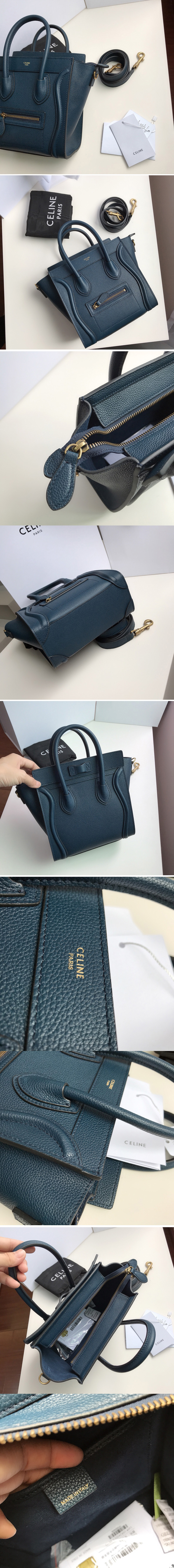 Replica Celine 189243 Nano Luggage Bag in Petrol Drummed Calfskin Leather