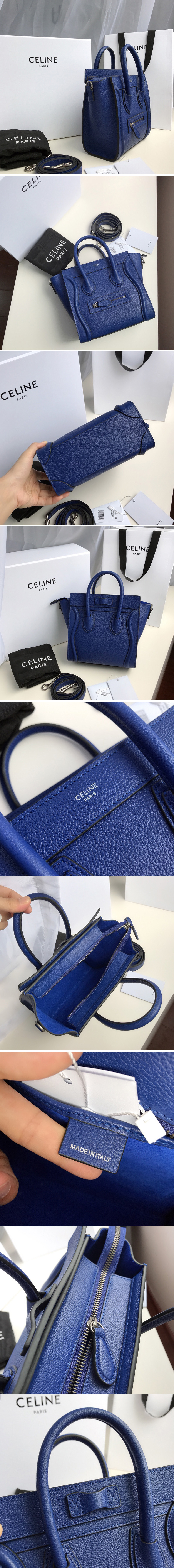 Replica Celine 189243 Nano Luggage Bag in Blue Drummed Calfskin Leather