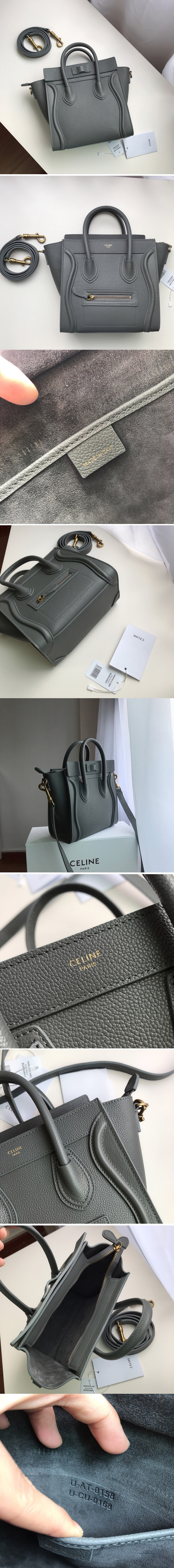 Replica Celine 189243 Nano Luggage Bag in Dark Gray Drummed Calfskin Leather