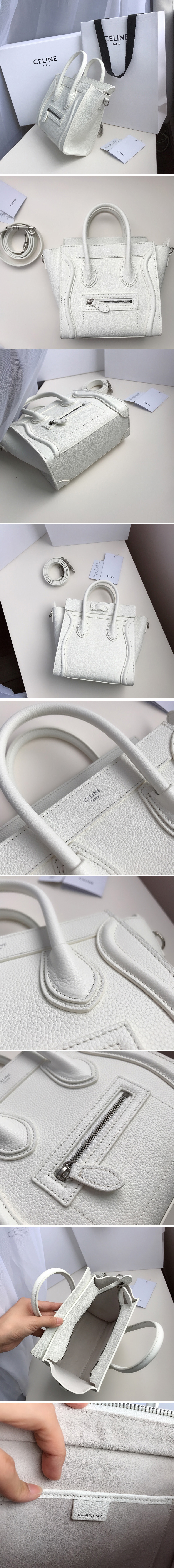 Replica Celine 189243 Nano Luggage Bag in White Drummed Calfskin Leather