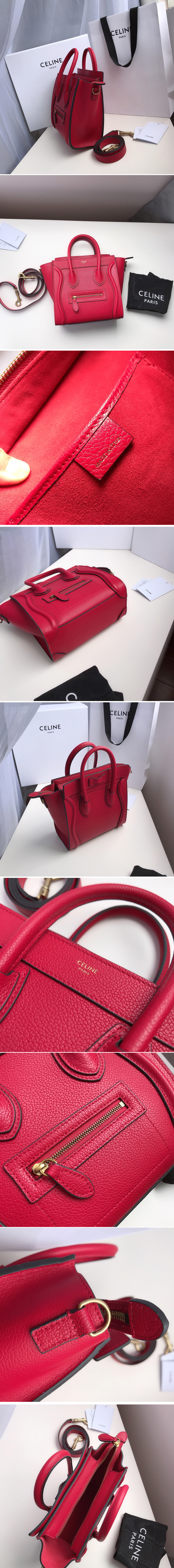 Replica Celine 189243 Nano Luggage Bag in Raspberry Drummed Calfskin Leather