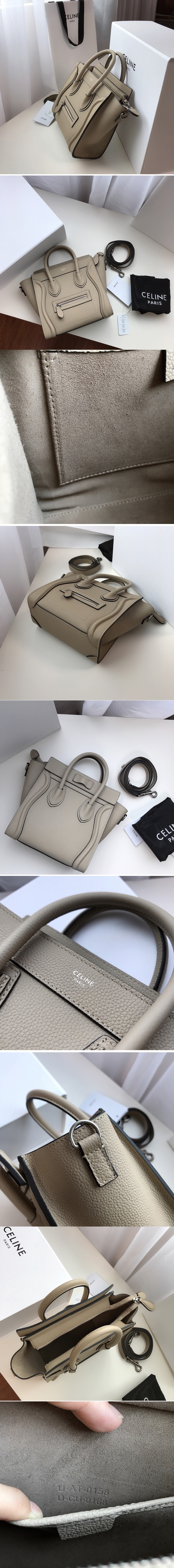 Replica Celine 189243 Nano Luggage Bag in Light Gray Drummed Calfskin Leather