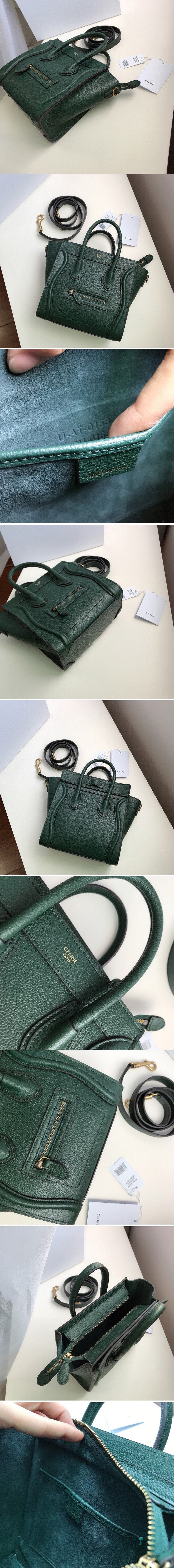 Replica Celine 189243 Nano Luggage Bag in Light Green Drummed Calfskin Leather