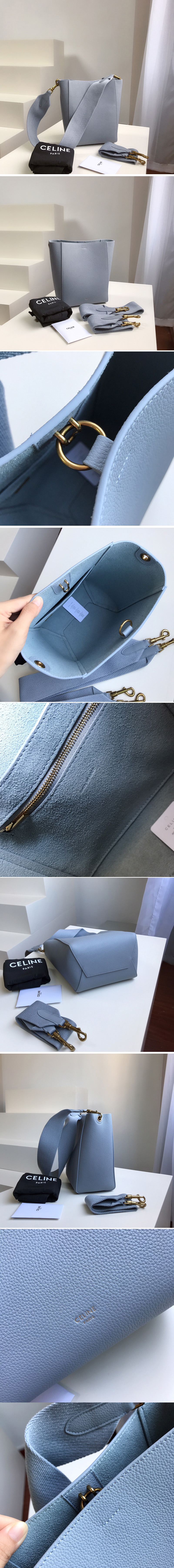 Replica Celine 189303 sangle small bucket bag in Arctic Blue soft grained calfskin