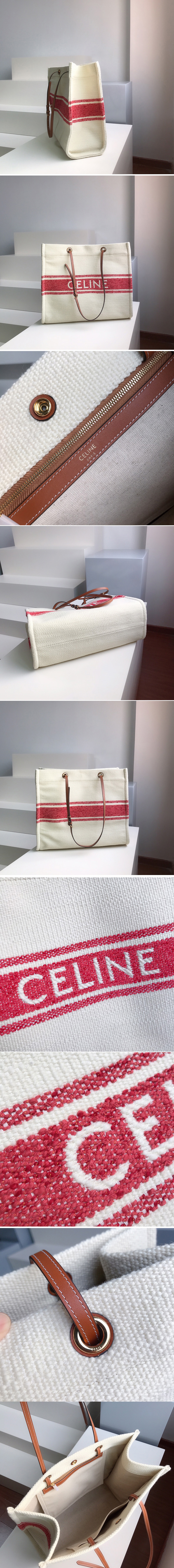 Replica Celine 192172 Squared cabas celine in plein soleil textile and calfskin Tan/Red