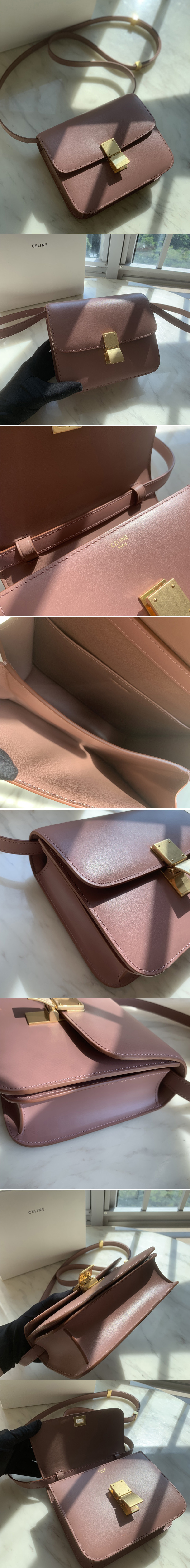 Replica Celine 192523 Teen Classic Bag in Pink box calfskin Leather