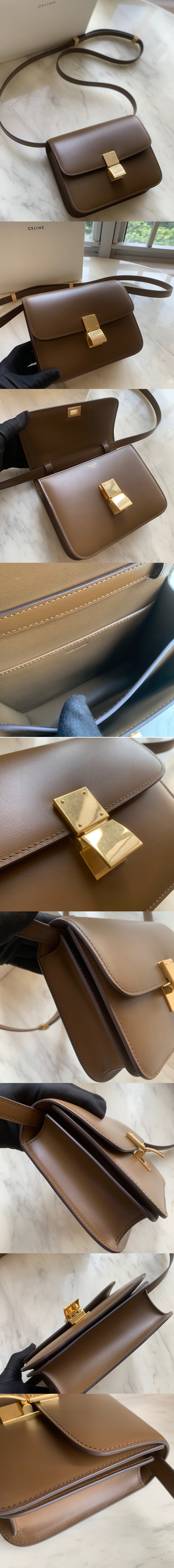 Replica Celine 192523 Teen Classic Bag in Apricot box calfskin Leather