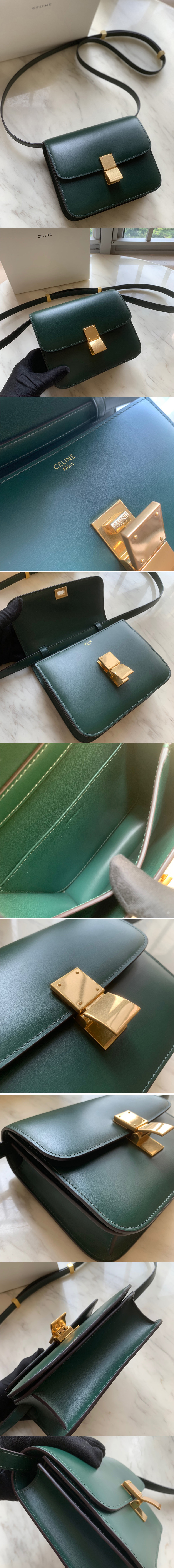 Replica Celine 192523 Teen Classic Bag in Green box calfskin Leather