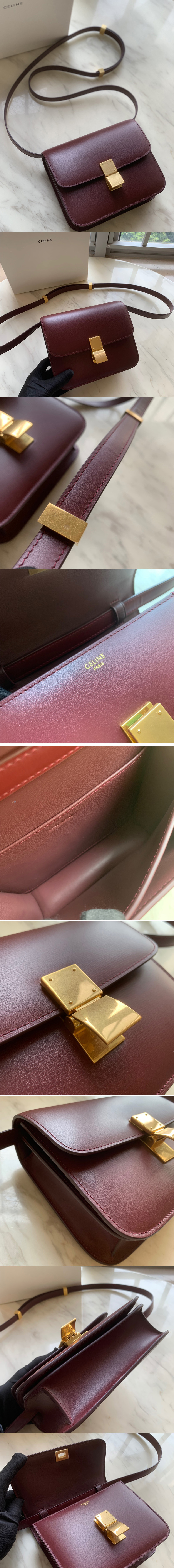 Replica Celine 192523 Teen Classic Bag in Burgundy box calfskin Leather