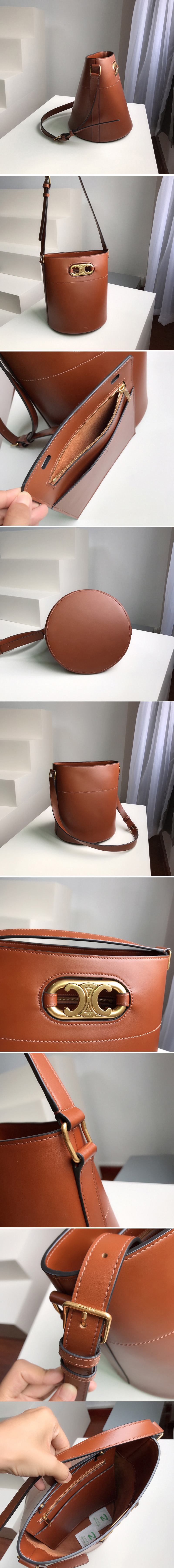 Replica Celine 193043 bucket maillon triomphe Bag in Caramel natural calfskin