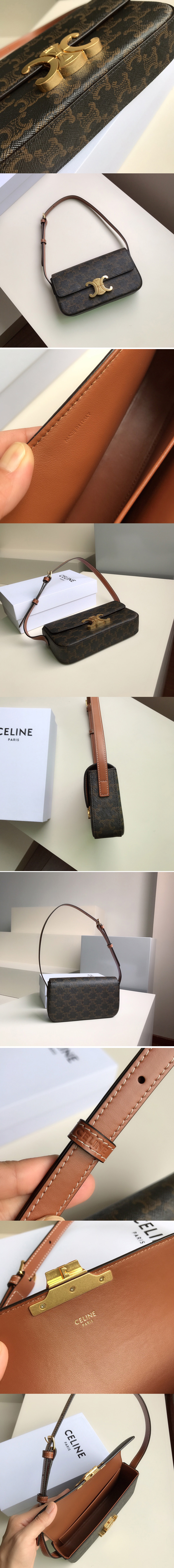 Replica Celine 194142 triomphe shoulder bag in triomphe canvas and tan calfksin