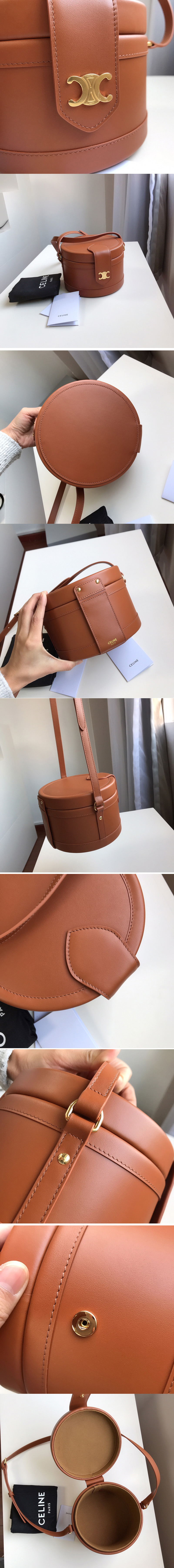 Replica Celine 195193 medium tambour bag in Tan smooth calfskin