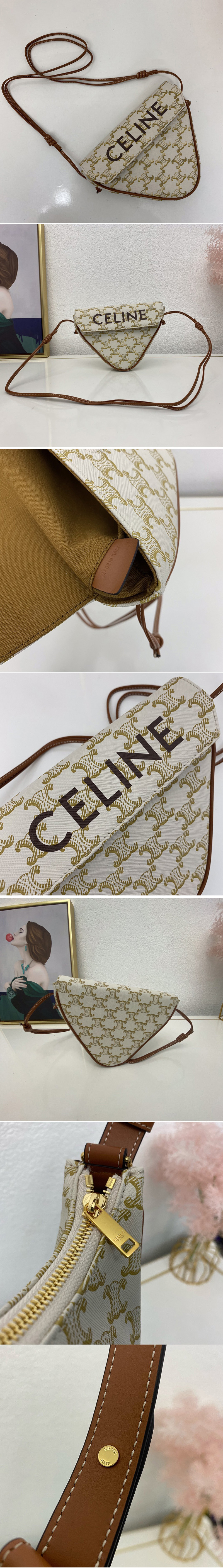 Replica Celine 195902 triangle bag in White triomphe canvas and calfskin