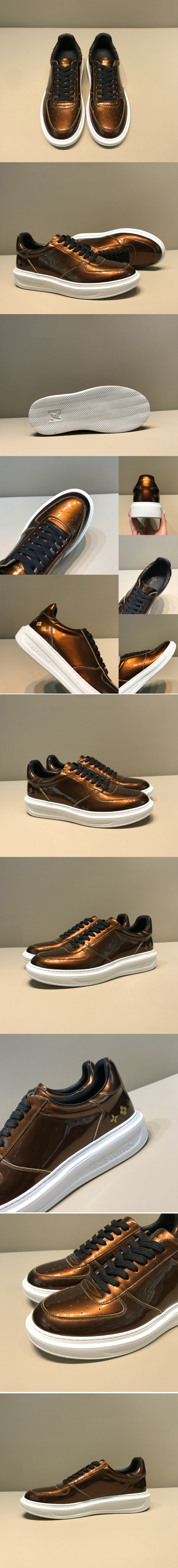 Replica Louis Vuitton 1A5GBH LV Beverly Hills Sneaker in Brown Glazed calf leather