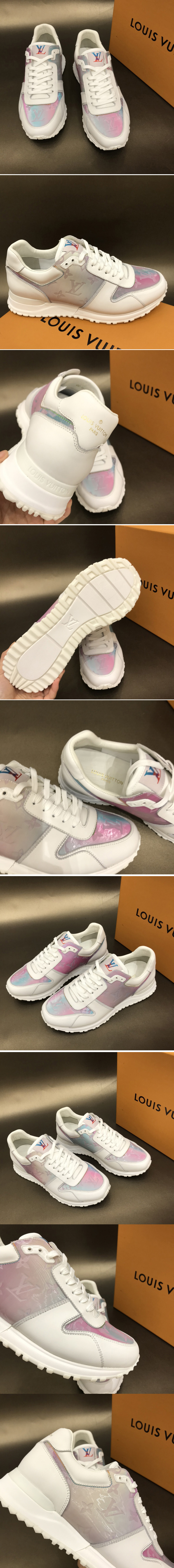 Replica Louis Vuitton 1A7WF9 LV Run Away sneaker in White Calf leather and iridescent Monogram textile