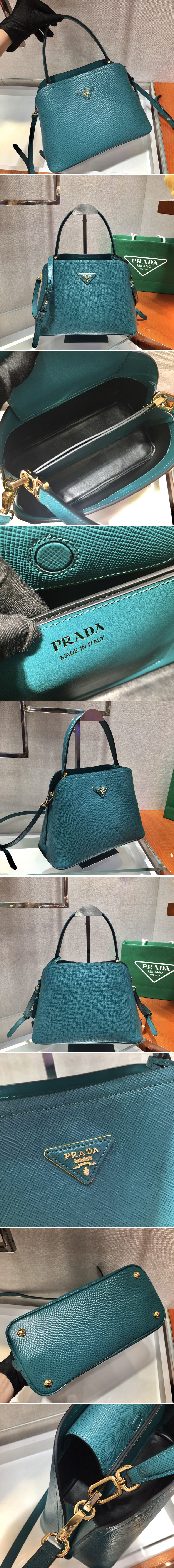 Replica Prada 1BA282 Medium Saffiano Leather Prada Matinee Bag in Blue Saffiano Leather