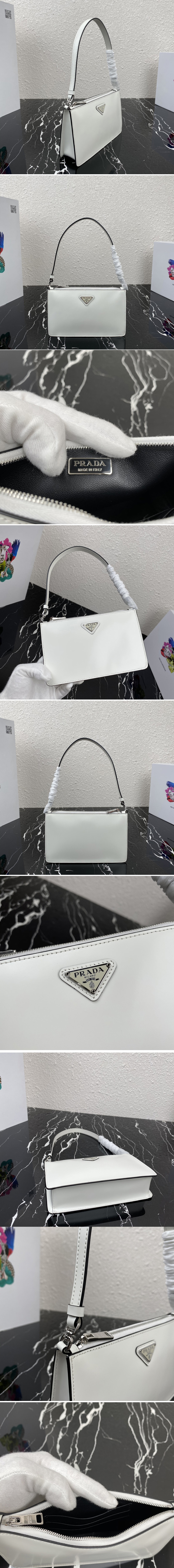 Replica Prada 1BC155 Brushed leather mini-bag in White brushed leather