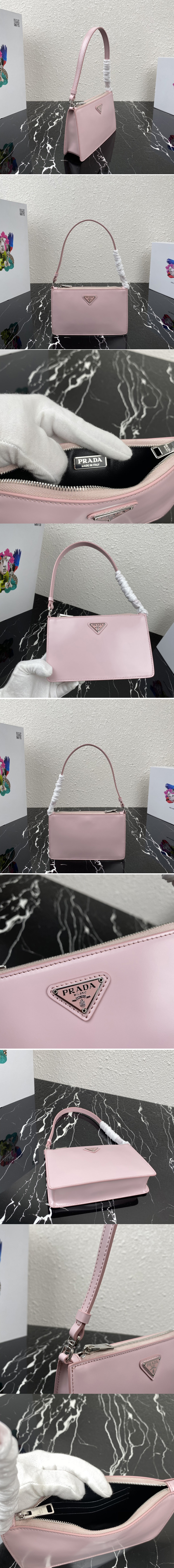 Replica Prada 1BC155 Brushed leather mini-bag in Pink brushed leather