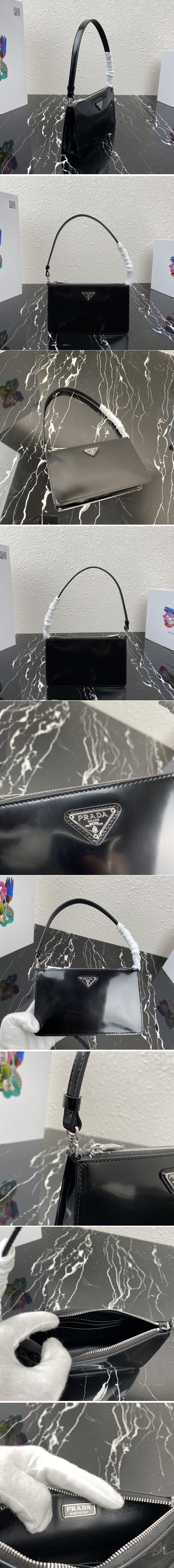 Replica Prada 1BC155 Brushed leather mini-bag in Black brushed leather