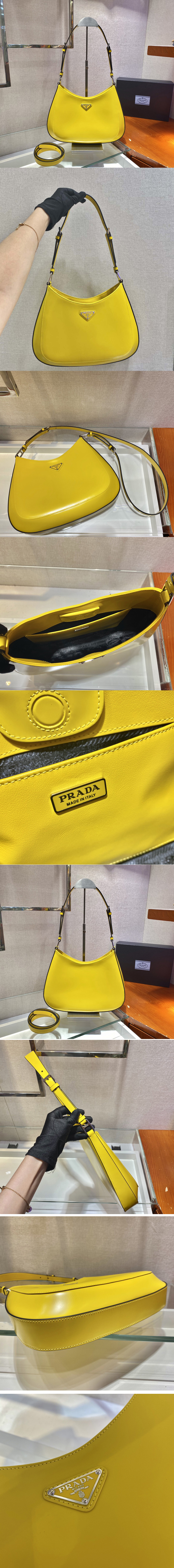 Replica Prada 1BC156 Prada Cleo brushed leather shoulder bag in Yellow brushed leather