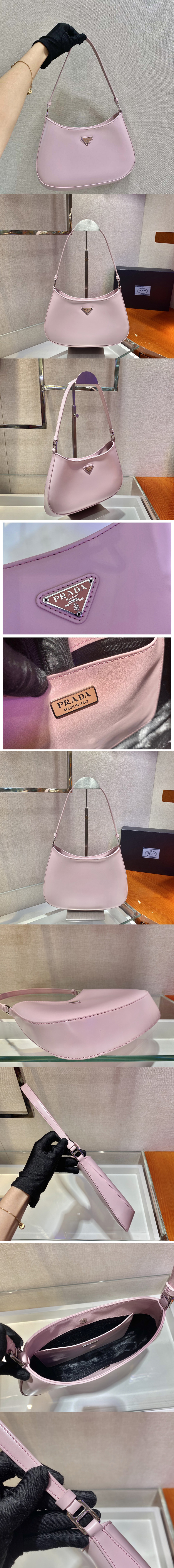 Replica Prada 1BC499 Prada Cleo brushed leather shoulder bag in Pink brushed leather