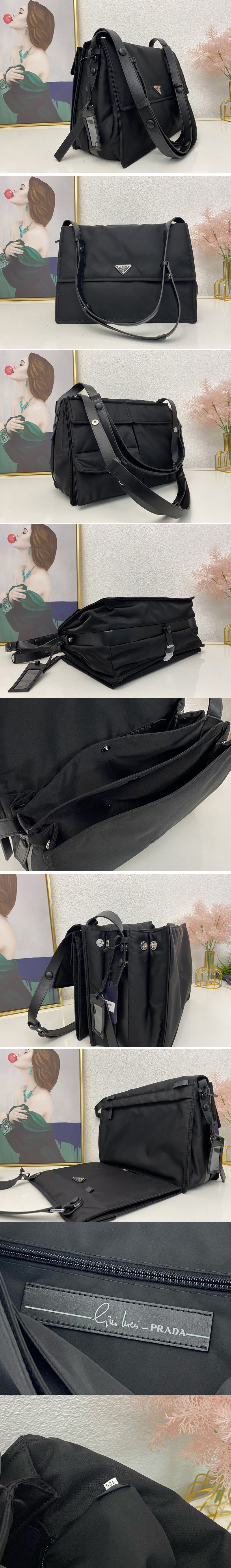 Replica Prada 1BD182 invites Shoulder bag in black nylon