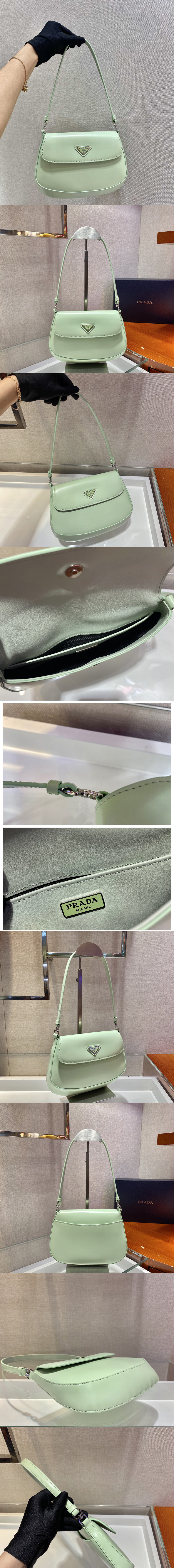 Replica Prada 1BD311 Prada Cleo brushed leather shoulder bag with flap in Green brushed leather