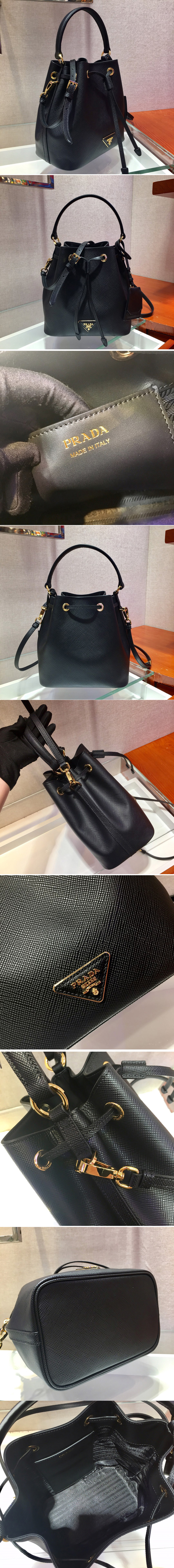 Replica Prada 1BE032 Saffiano Leather Bucket Bag in Black Saffiano leather