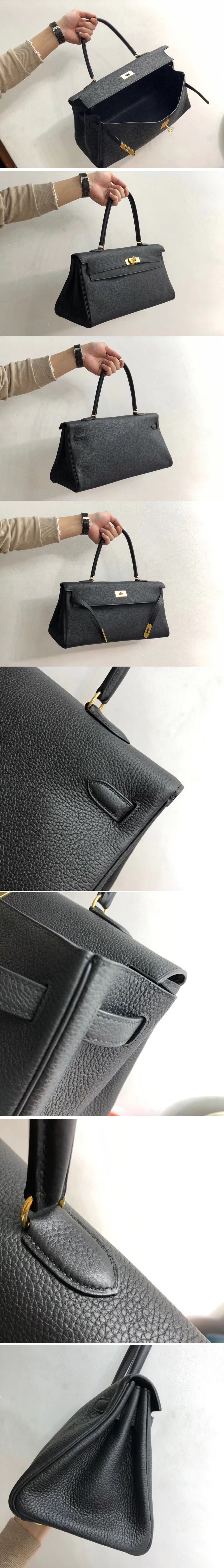 Replica Hermes 42cm Kelly Shoulder Bag in Black Togo Leather