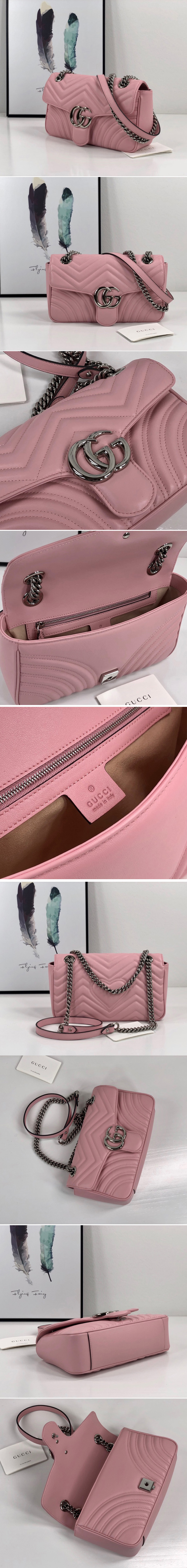 Replica Gucci 443497 GG Marmont small shoulder bag in Pastel Pink matelasse chevron leather with heart