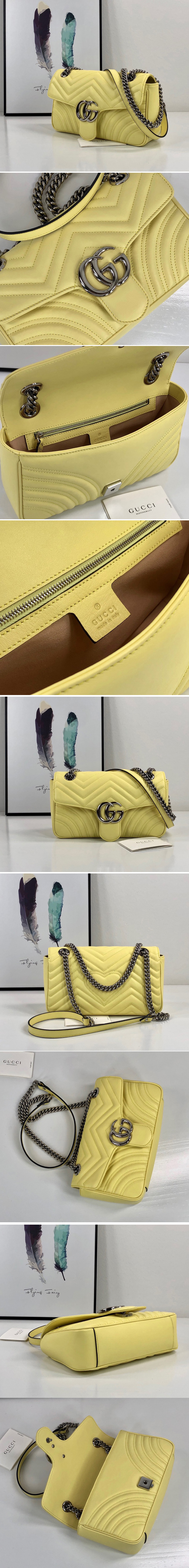 Replica Gucci 443497 GG Marmont small shoulder bag in Pastel Yellow matelasse chevron leather with heart