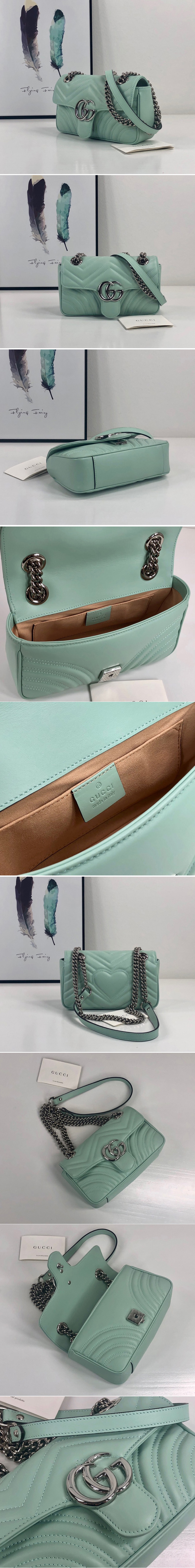 Replica Gucci 446744 GG Marmont mini bag in Pastel green matelasse chevron leather