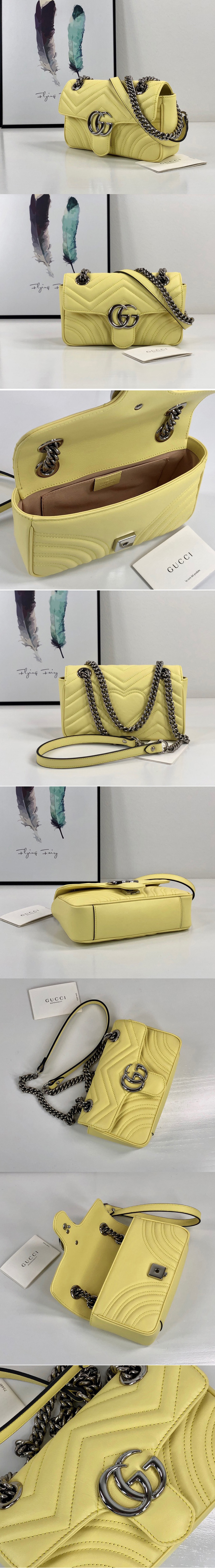 Replica Gucci 446744 GG Marmont mini bag in Pastel Yellow matelasse chevron leather with heart