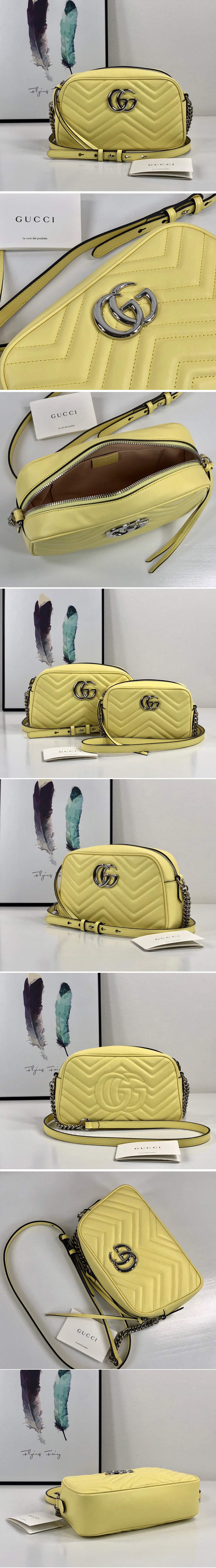 Replica Gucci 447632 GG Marmont small shoulder bag in Pastel yellow matelasse chevron leather with GG