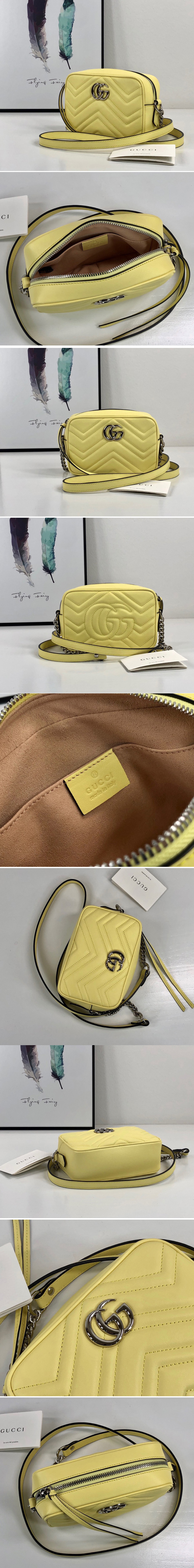 Replica Gucci 448065 GG Marmont matelasse mini bag in Pastel Yellow matelasse chevron leather with GG