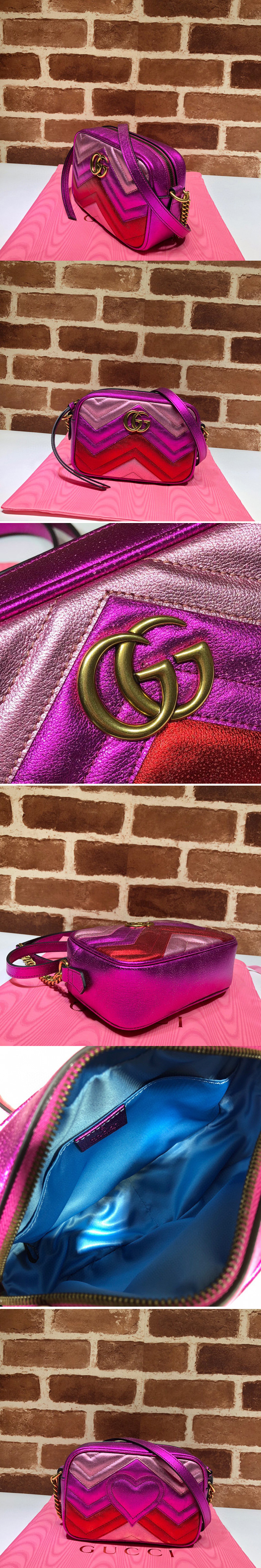 Replica Gucci 448065 GG Marmont matelasse mini bag in Rose/Red/Purple Leather