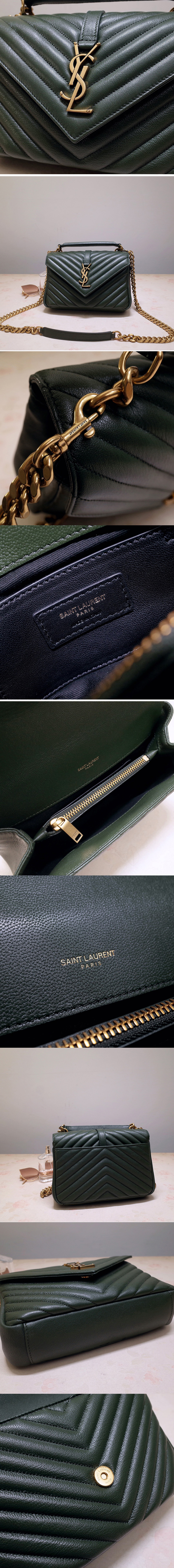 Replica Saint Laurent 487213 YSL COLLEGE Medium Bag IN Green MATELASSÉ LEATHER With Gold Hardware