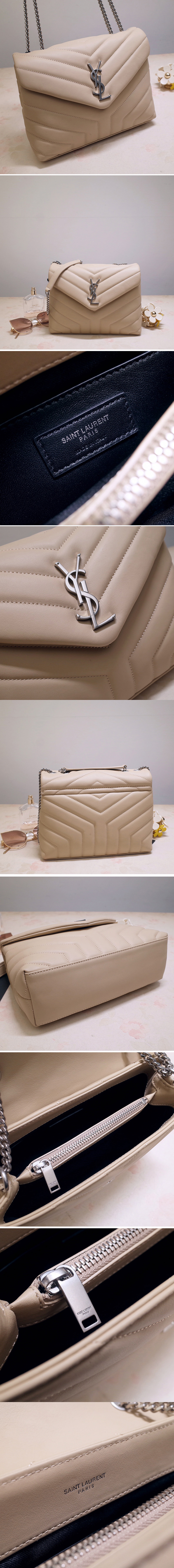 Replica Saint Laurent 494699 YSL LOULOU SMALL BAG IN Beige Y-QUILTED LEATHER With Silver Hardware