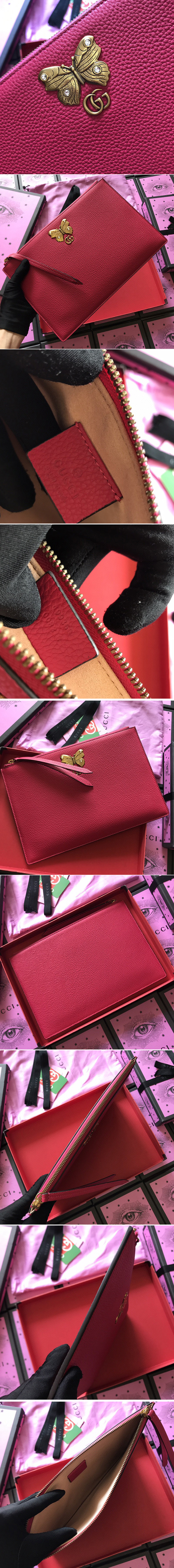 Replica Gucci 499360 Embroidered leather pouch With Butterfly in Red Leather