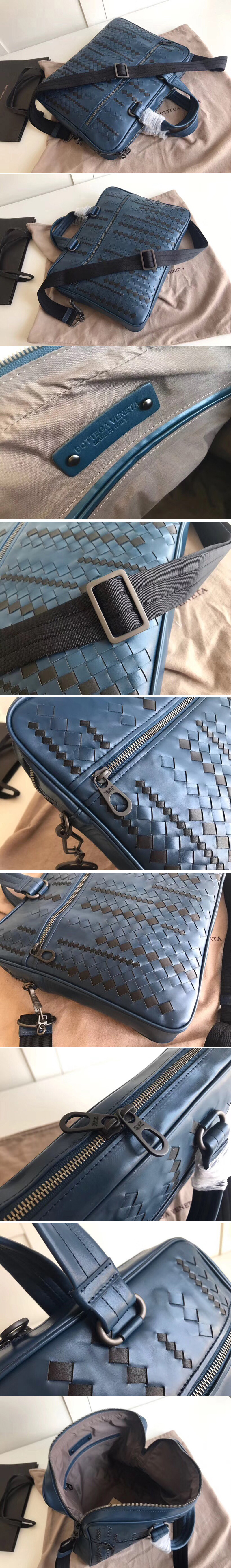 Replica Bottega Veneta 523320 briefcase Bag IN Blue Intrecciato Leather