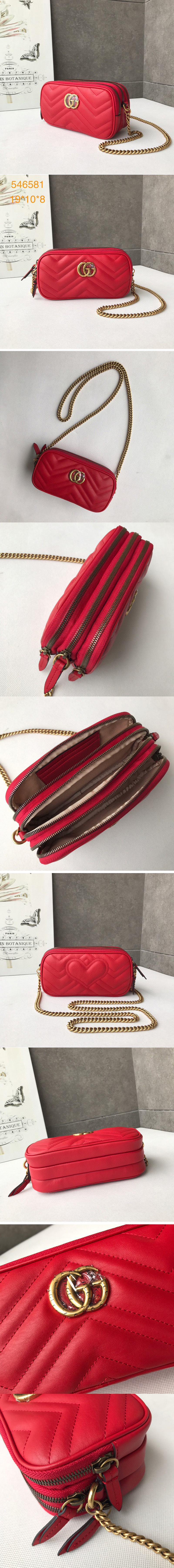 Replica Gucci 546581 GG Marmont mini chain bag Red Matelasse chevron leather