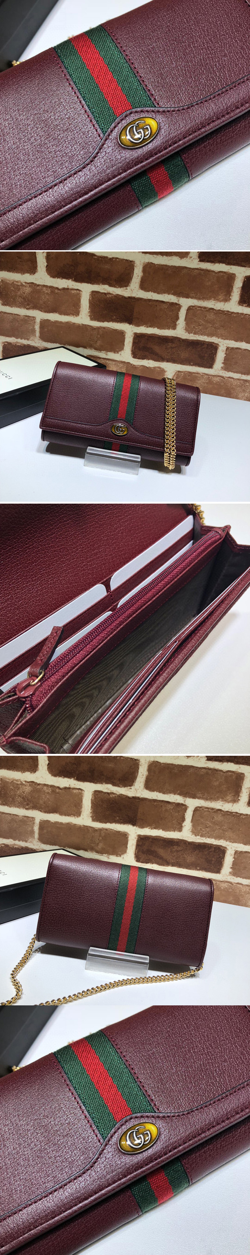 Replica Gucci 546592 Ophidia GG chain wallet in Burgundy Leather